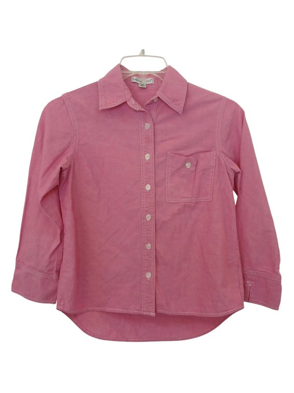 Coldwater Creek Womens PXS Pink Button Shirt 100% Cotton Long Sleeve Pocket #D42